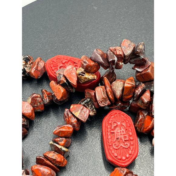 Vintage 925 Sterling Silver Garnet & Cinnabar Triple Strand 8” Bracelet 47.8g - Picture 7 of 11